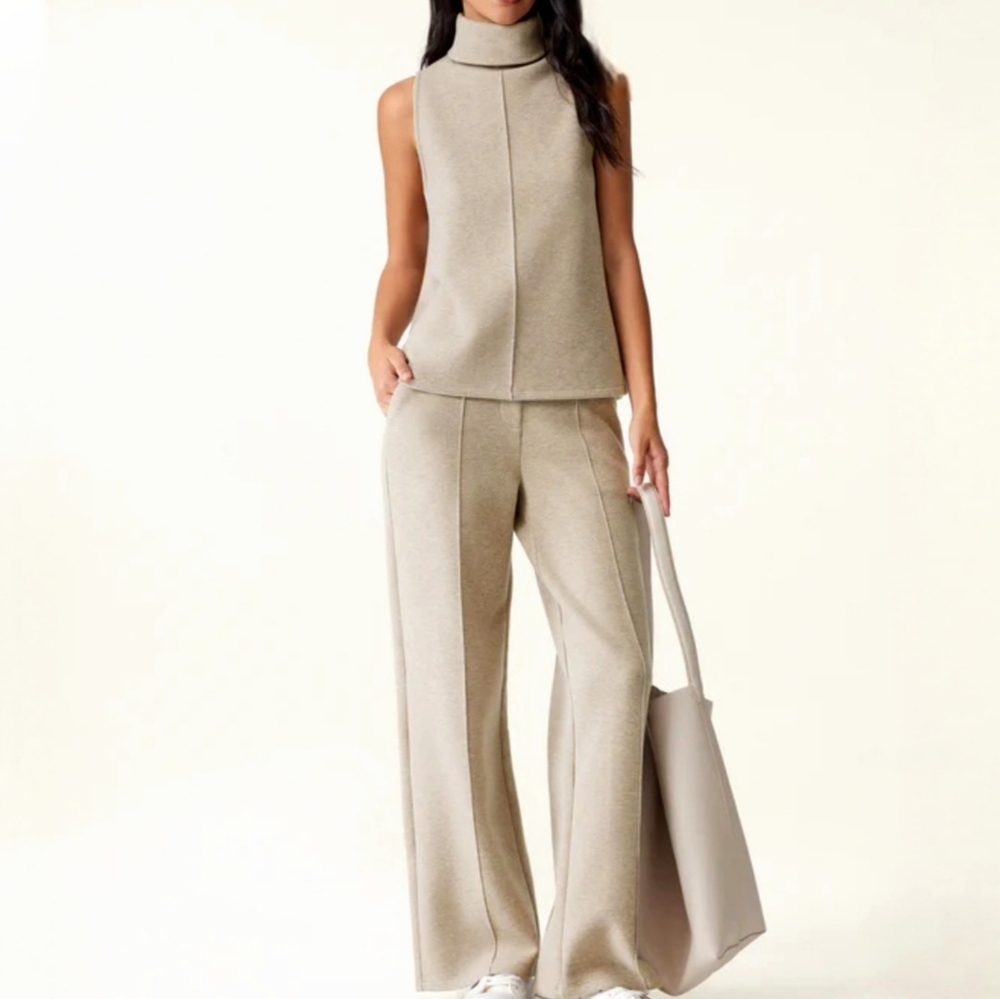 OGL NWT 2 Pcs Set FuzzLuxe Split Hem Top & High Waisted Straight Leg Pant, Sz XS